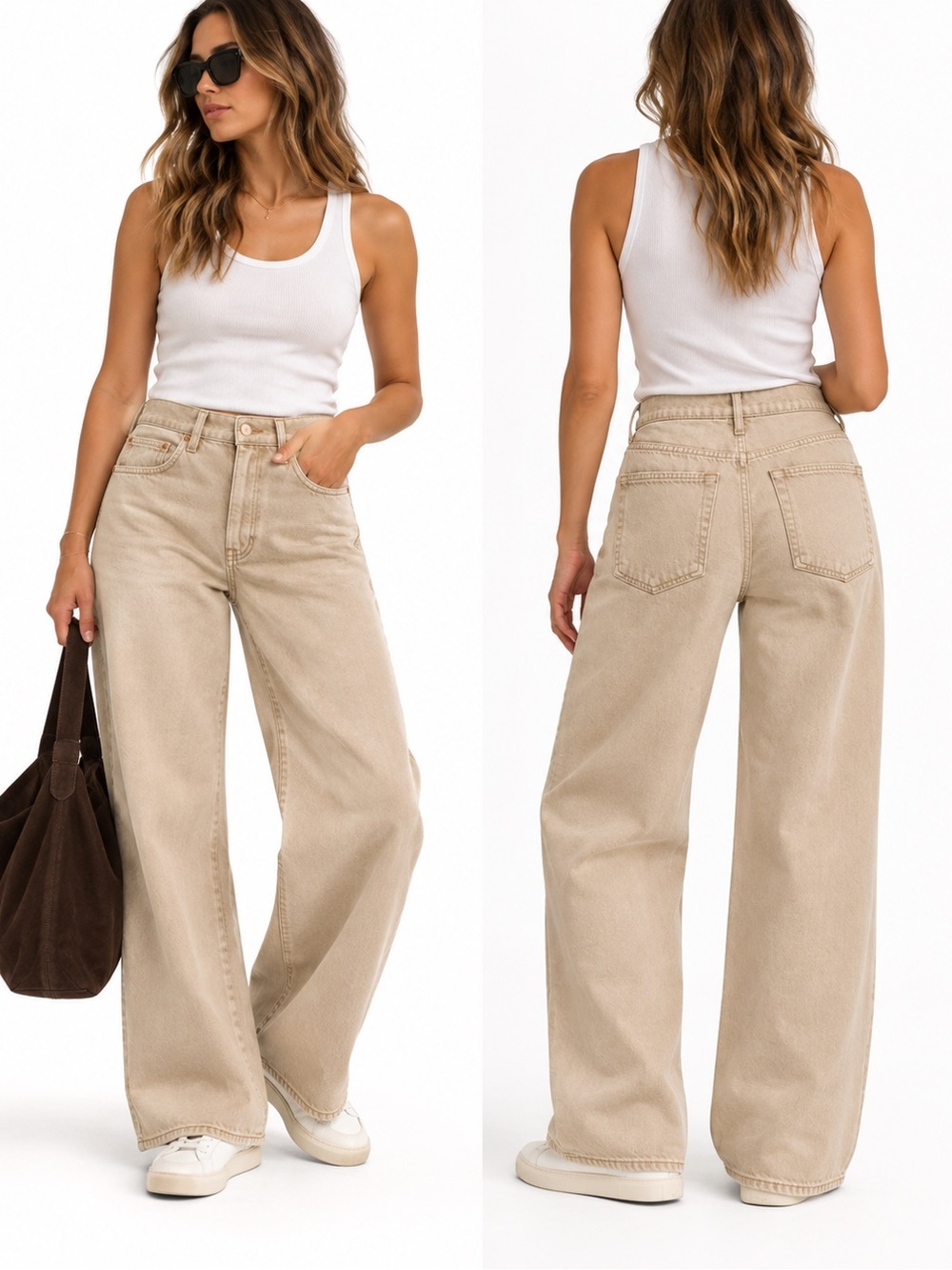 SLVRLAKE High-Rise Wide Leg Jeans in Sand